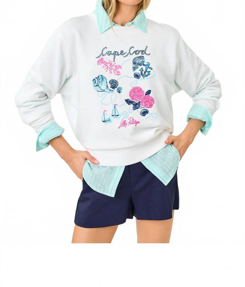 NEW LILLY PULITZER ballad cotton sweatshirt in resort white cape cod destination